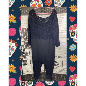Torrid Plus 4 Black Floral Skull Mesh Flocked Scoop Neck Long Sleeve Cat-Suit